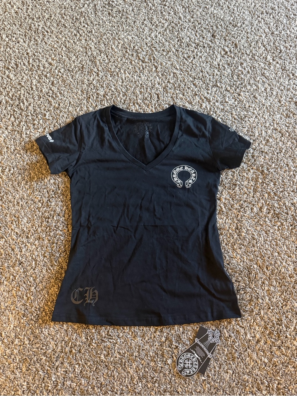 Chrome Hearts Black V-Neck Logo Tee